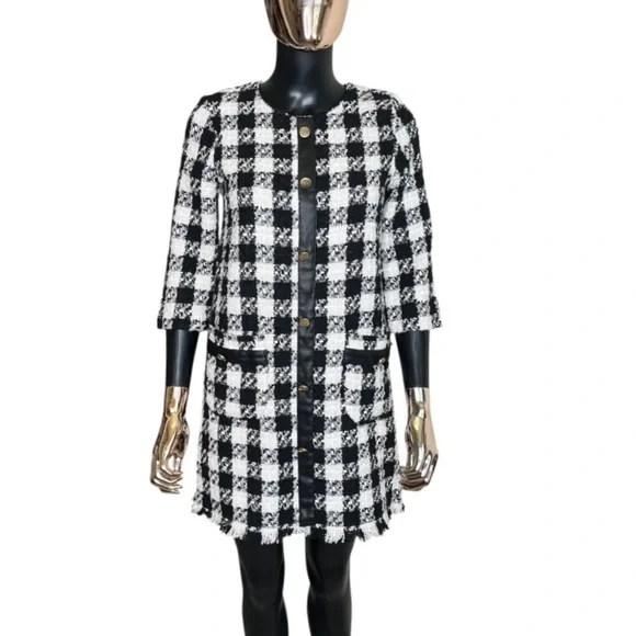 Zara TRF Black White Tweed Check Mini Dress NWT Size Small - Picture 2 of 9